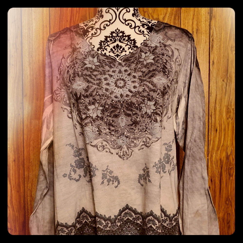 Long sleeve floral beaded shirt